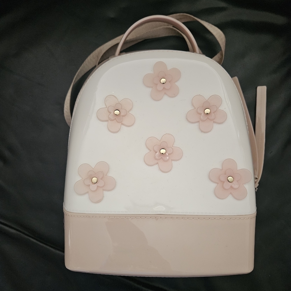 Style Pop Pink Taupe Floral Women's Backpack. Re-cycled Materials Adjustable